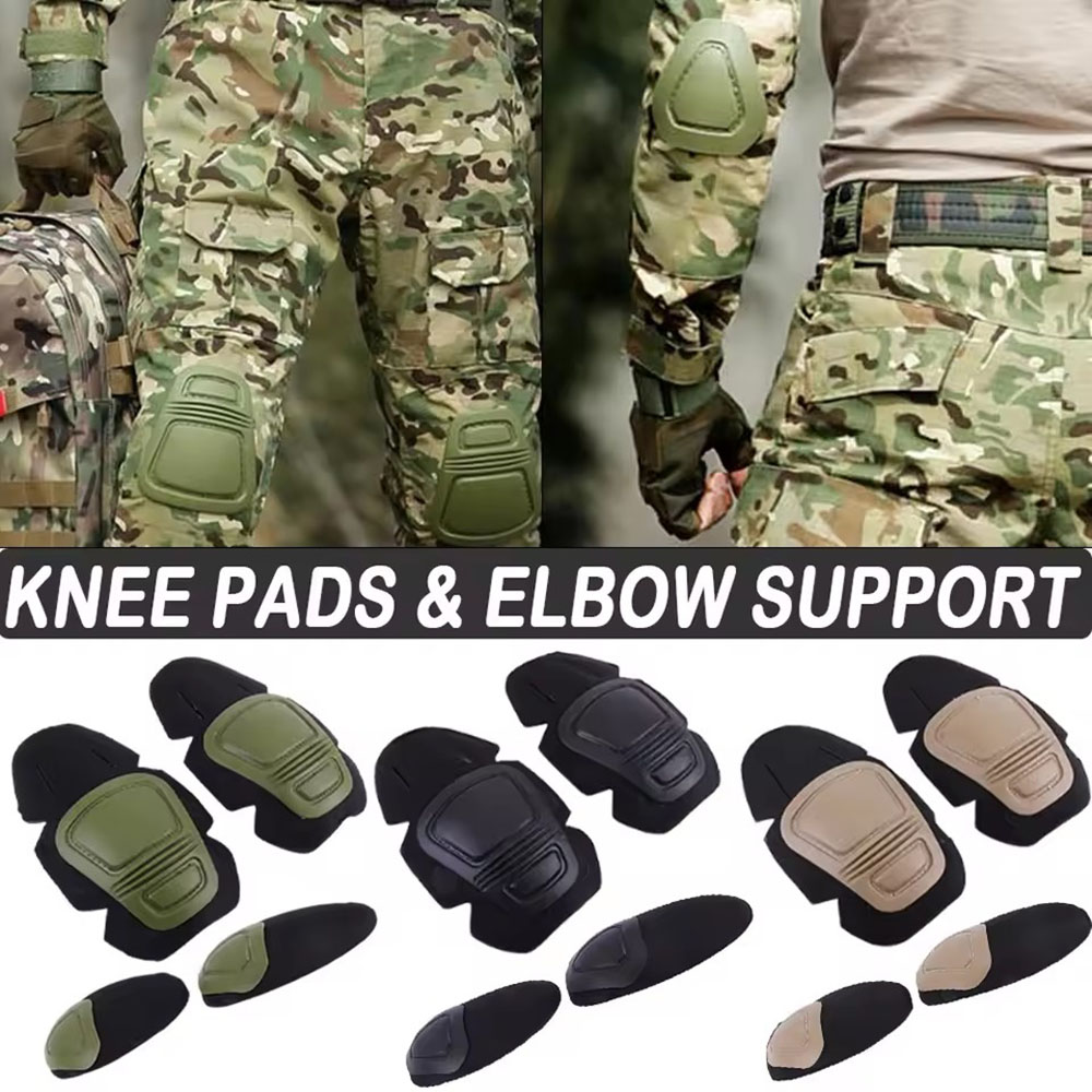 Combat Knee Pads Elbow Pads Set Military - Knieschützer, Ellbogenschützer, Tarnmuster-Schutzausrüstung, Weiche Einlage-Ausführung für