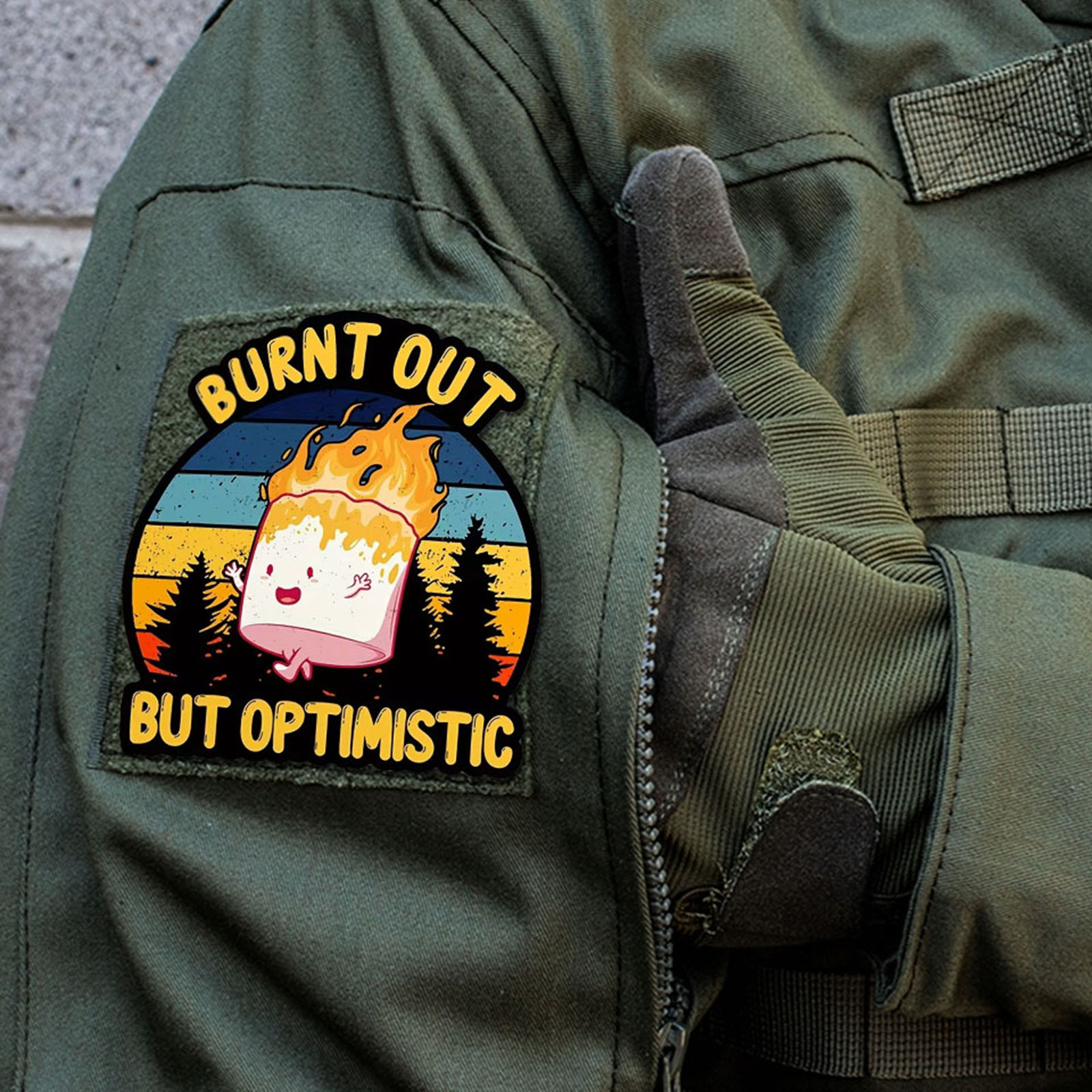 Ausgebrannte, aber optimistisc – Patch Morale Tactical Military Hook Loop Bewertung und Preis